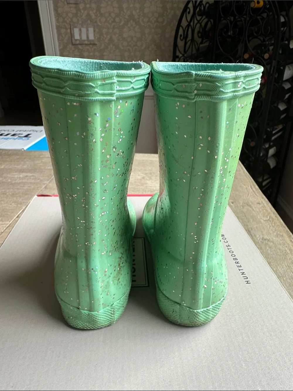 Hunter Kids Mint Glitter Rain Boots